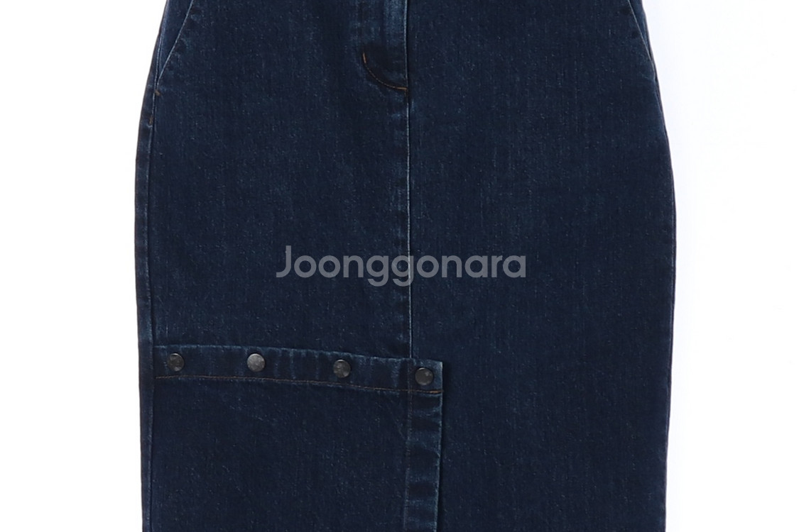 [S]지컷 진청 버튼 절개 데님스커트 청치마--2