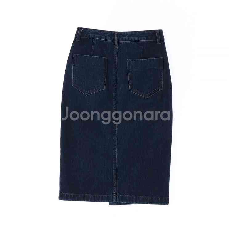 [S]지컷 진청 버튼 절개 데님스커트 청치마--4