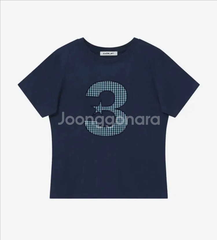 바우프 3 logo 체크 슬림핏 티셔츠 [네이비]--0