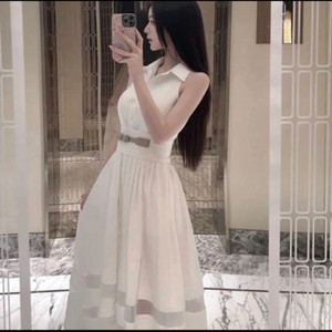 수입의류 홀터넥 화이트 롱원피스 벨트포함