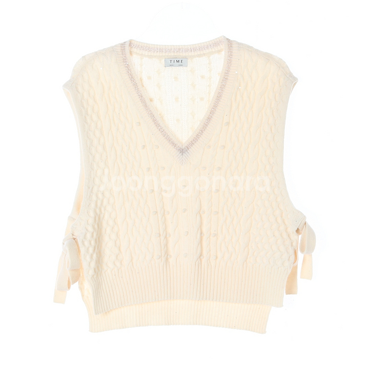[M]타임 울캐시미어96% 아이보리 꽈배기 니트베스트--0