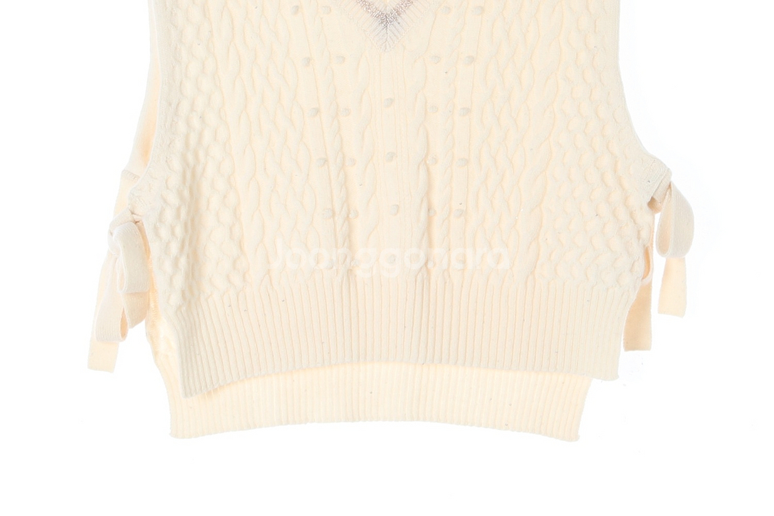 [M]타임 울캐시미어96% 아이보리 꽈배기 니트베스트--2