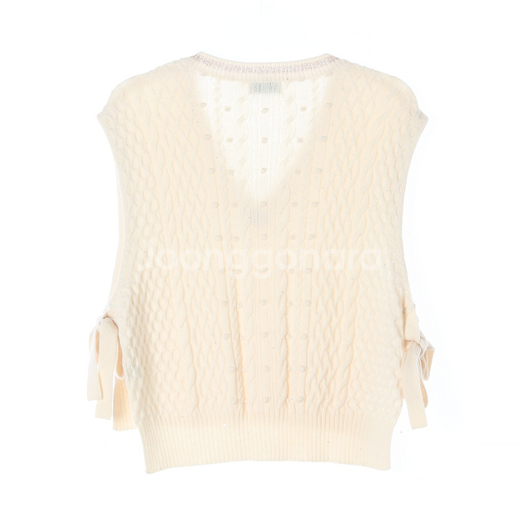 [M]타임 울캐시미어96% 아이보리 꽈배기 니트베스트--3