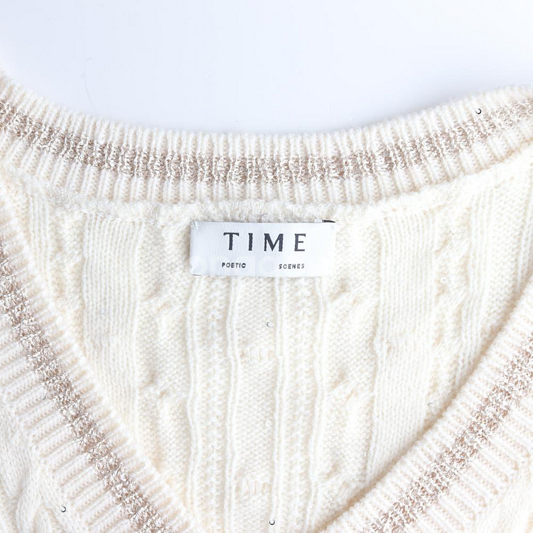 [M]타임 울캐시미어96% 아이보리 꽈배기 니트베스트--4