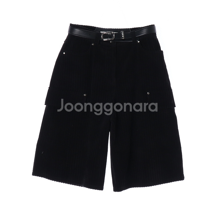 [S]타임 벨트세트 블랙 코듀로이 카고 버뮤다팬츠 반바--0