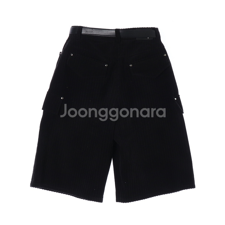 [S]타임 벨트세트 블랙 코듀로이 카고 버뮤다팬츠 반바--3