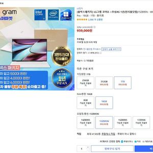 LG그램 노트북 15ZB95N 램 16 SSD 1TB