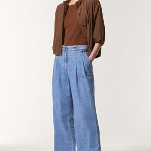 한섬 마인2024 투턱 백밴딩 와이드핏 데님 팬츠 XS