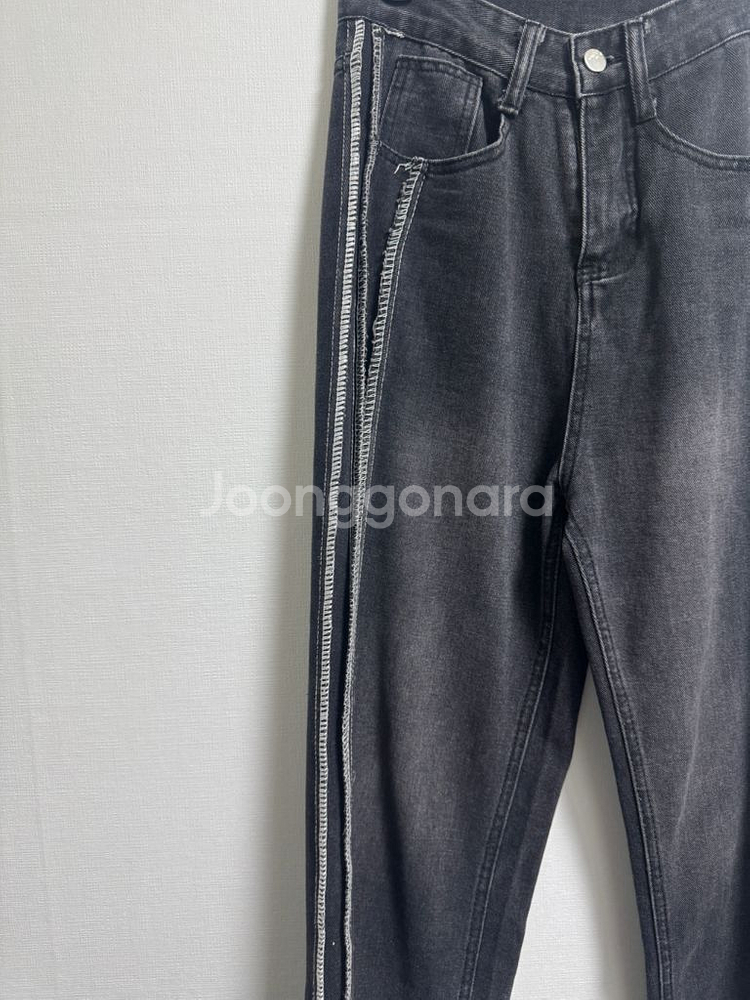 블랙 옆줄 데님 팬츠 (s)--1