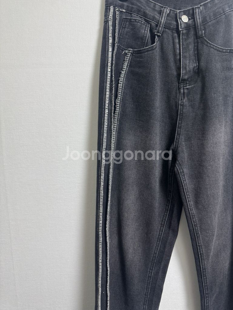 블랙 옆줄 데님 팬츠 (s)--5