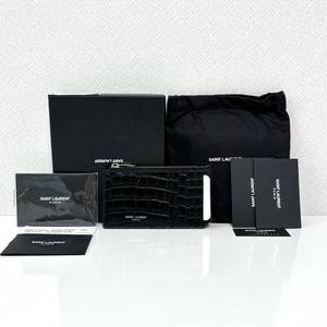[새상품] 생로랑 크로커다일 로고 지퍼 카드지갑