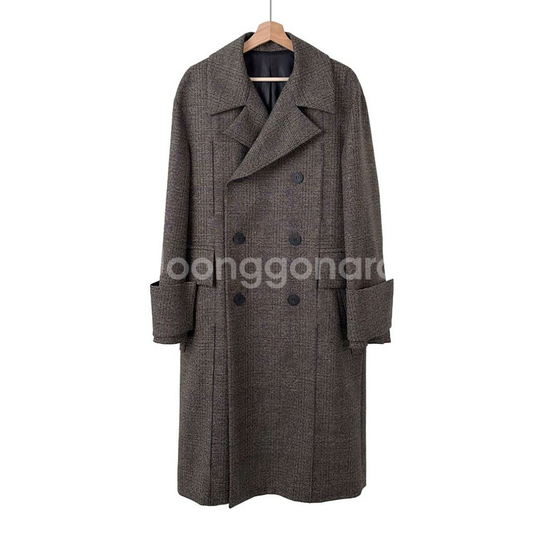 46 우영미 22fw 커프스 메인 체크 턴업 더블 코트--0