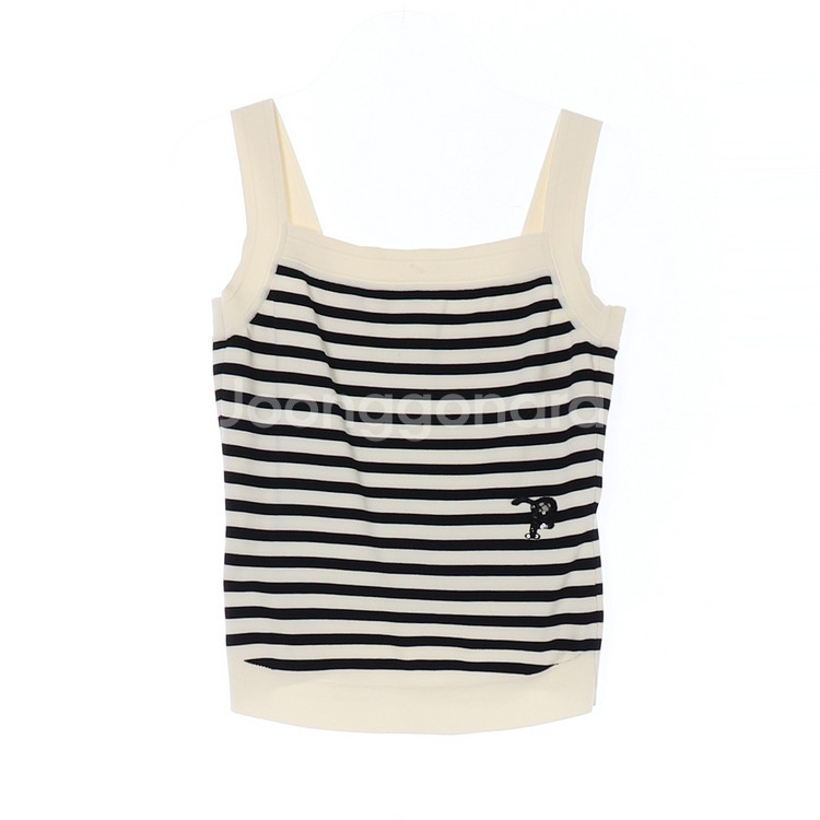 [M]타임 베이지 블랙 스트라이프 뷔스티에 민소매 니트--0