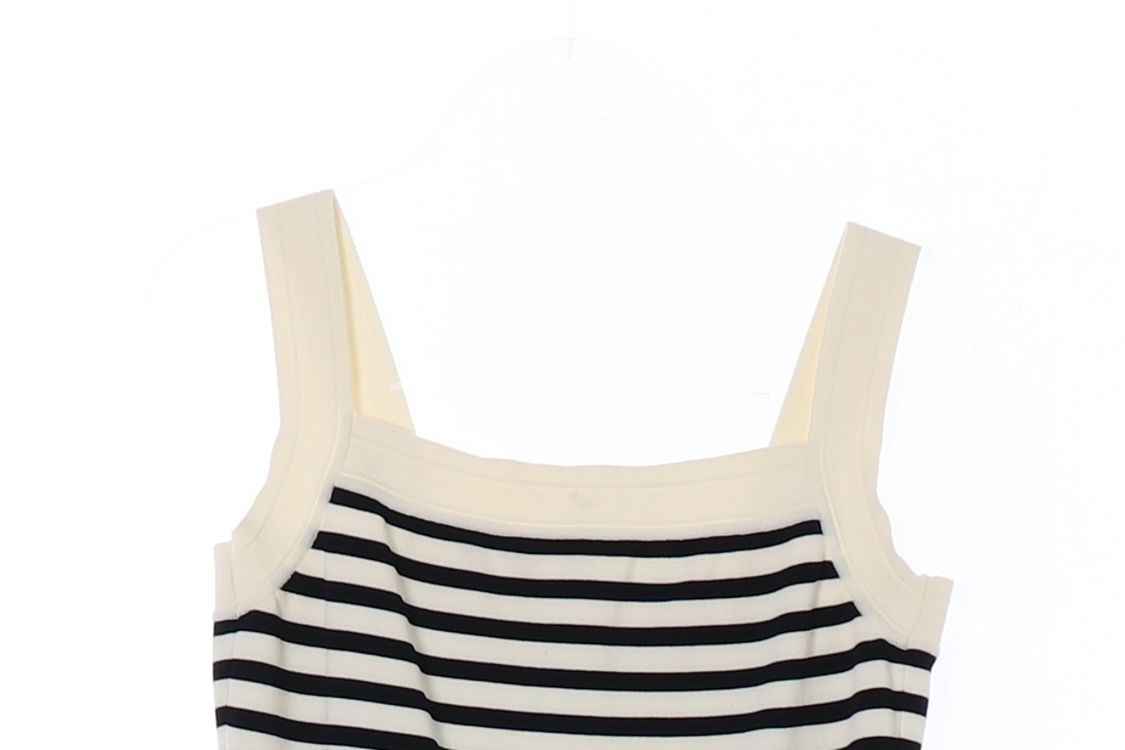 [M]타임 베이지 블랙 스트라이프 뷔스티에 민소매 니트--1