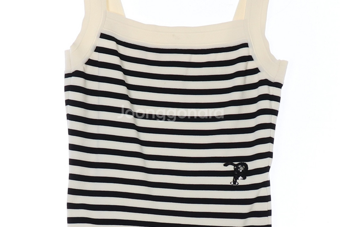 [M]타임 베이지 블랙 스트라이프 뷔스티에 민소매 니트--2