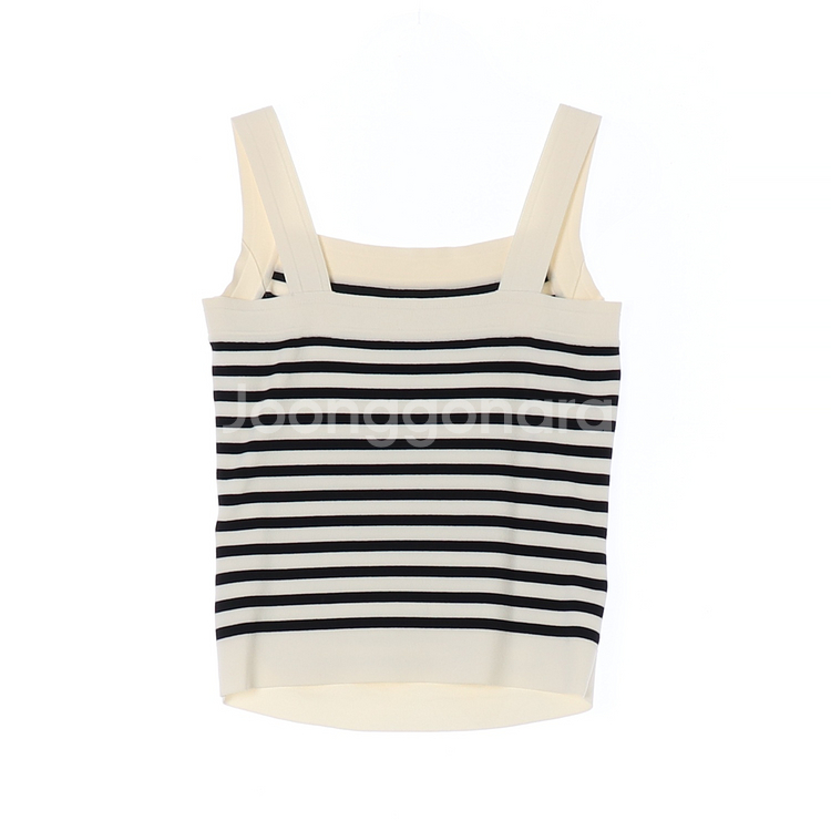 [M]타임 베이지 블랙 스트라이프 뷔스티에 민소매 니트--4