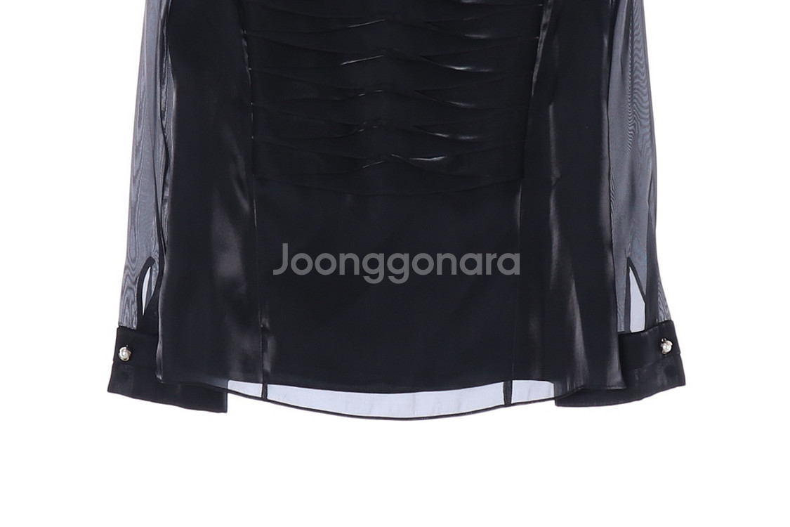 [S]지고트 뮤제드지고트 블랙 쉬폰 시스루 슬리브 블라--2