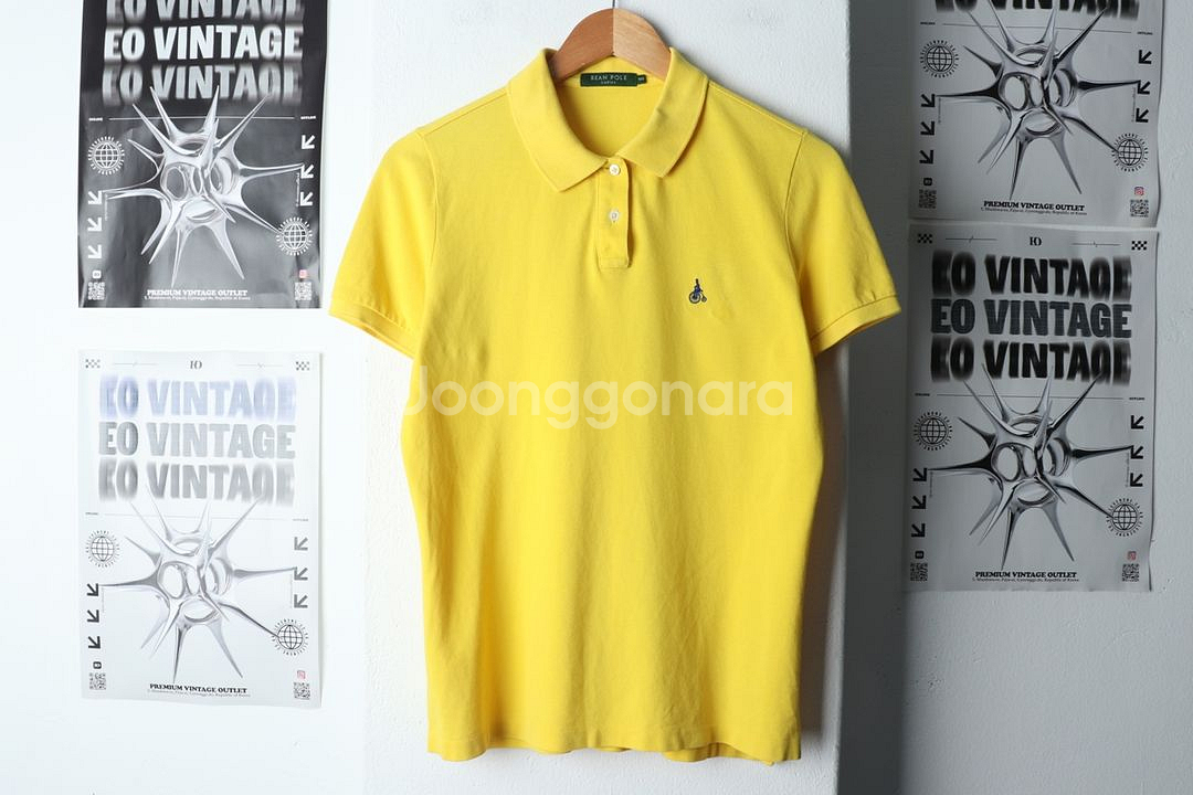 W(XL) 빈폴 반팔 카라 티셔츠 수선 노랑 올드스쿨--1