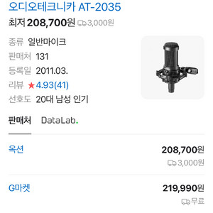 오디오테크니카 at2035 팔아요