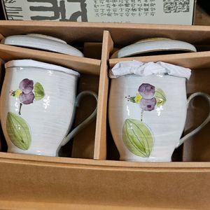 꽃무늬뚜껑 머그컵 머그다기세트