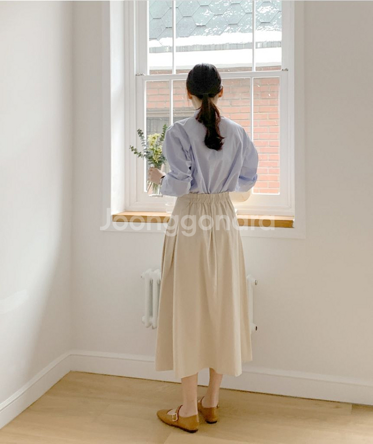 새상품) 탄탄한 코튼 핀턱 플리츠 롱 스커트 55~66--3