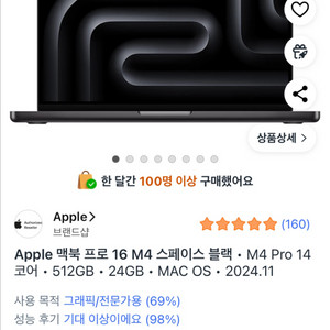 맥북프로 m4 16인치 14/20코어 24gb