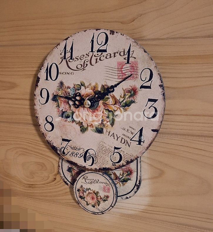 빈티지 프로방스 플라워 벽시계 새상품급--0