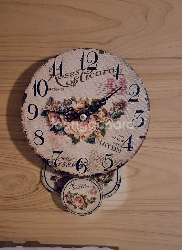 빈티지 프로방스 플라워 벽시계 새상품급--1
