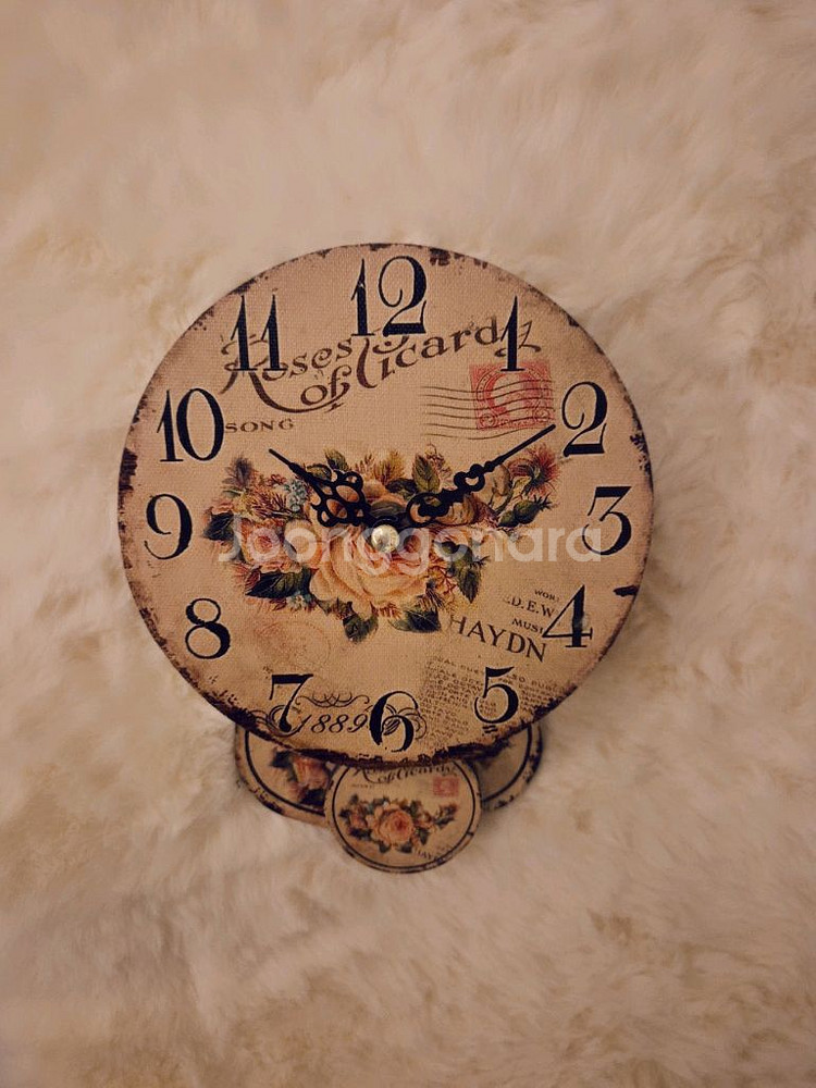 빈티지 프로방스 플라워 벽시계 새상품급--2