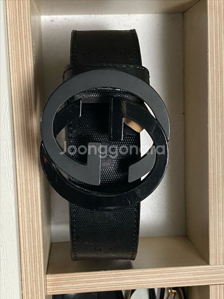 구찌 GG 버클 가죽 벨트 남성 3.5cm 블랙--0