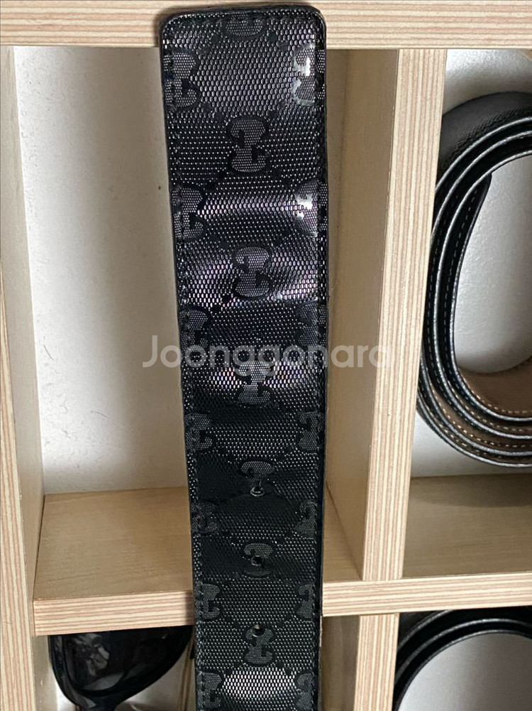 구찌 GG 버클 가죽 벨트 남성 3.5cm 블랙--5