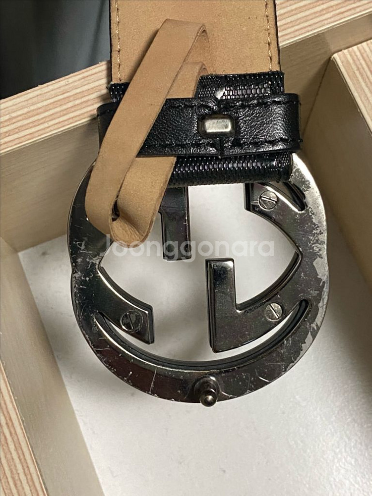 구찌 GG 버클 가죽 벨트 남성 3.5cm 블랙--4