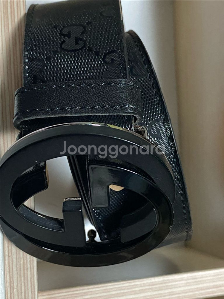 구찌 GG 버클 가죽 벨트 남성 3.5cm 블랙--9