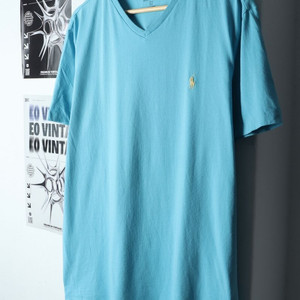 (L-XL) 폴로 랄프로렌 반팔 티셔츠 브이넥 연블루
