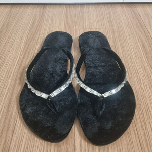 새것 블랙 벨벳 큐빅 장식 쪼리 샌달 샌들 230