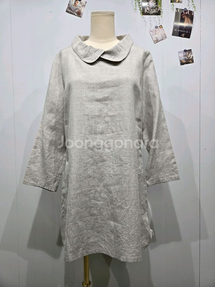 카라쿠리 피터팬 칼라 린넨 원피스--0