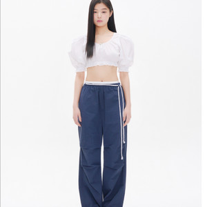 YOUHEE 코튼 레이어드 밴딩 와이드 팬츠(NAVY)