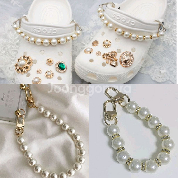 진주 큐빅 크록스 지비츠, 폰 스트랩--0