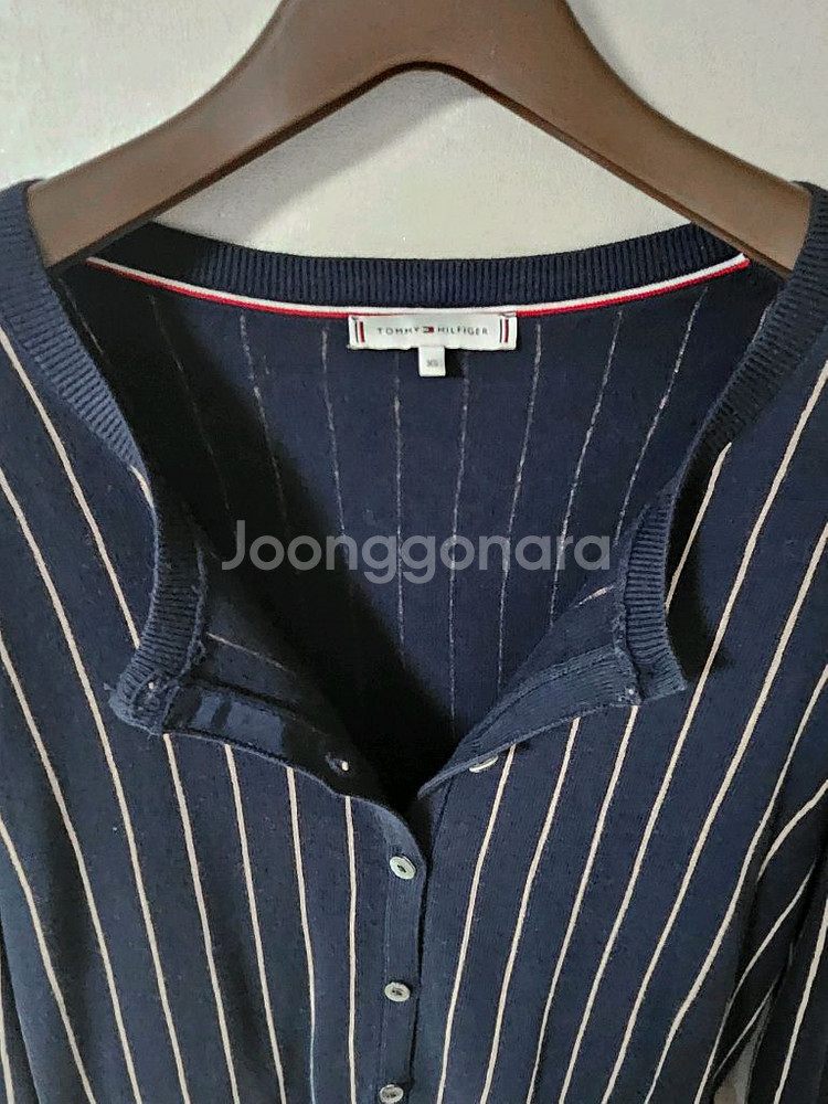 타미힐피거여성 라운드넥 네이비 스트라이프 여성가디건--5