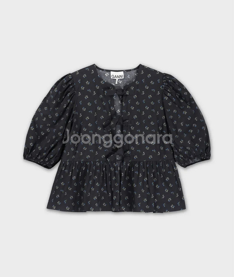 가니 프린티드 코튼 페플럼 블라우스 팬텀--0