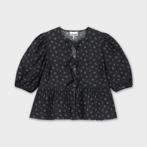 가니 프린티드 코튼 페플럼 블라우스 팬텀