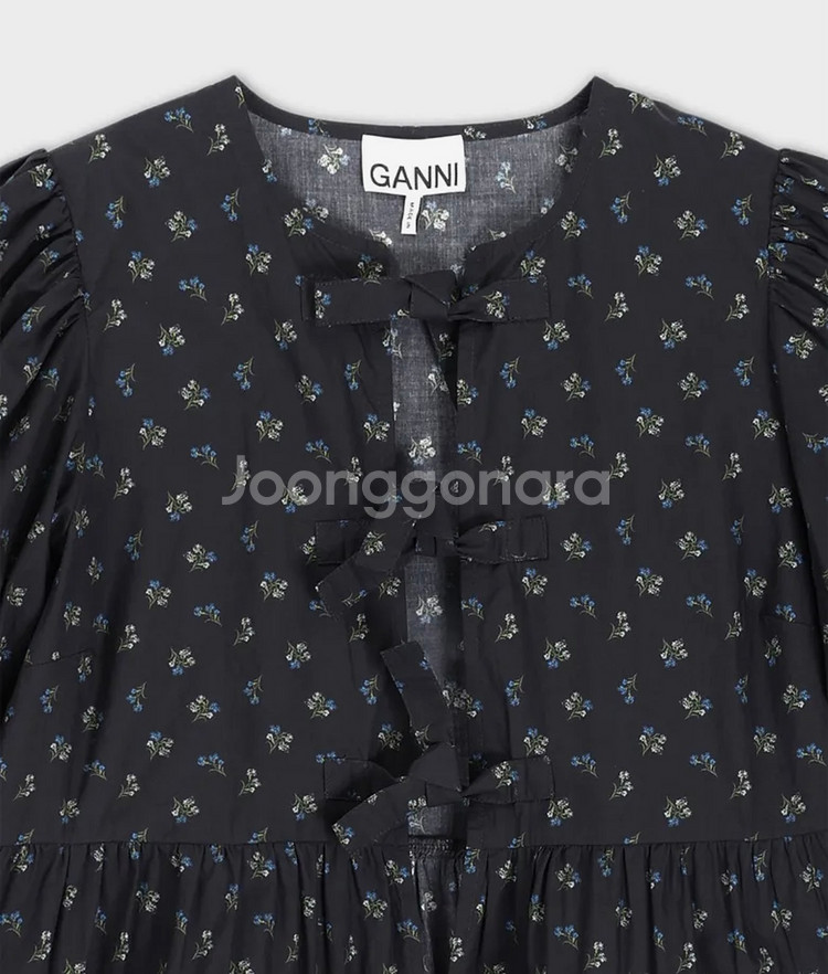 가니 프린티드 코튼 페플럼 블라우스 팬텀--2