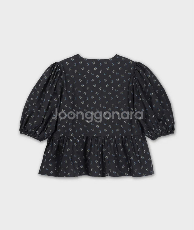 가니 프린티드 코튼 페플럼 블라우스 팬텀--1