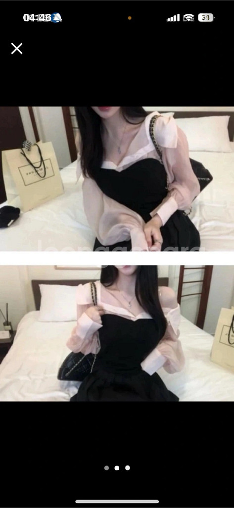 입의류 새상품 배색 시스루 블라우스 투웨이 오프숄더로도--1