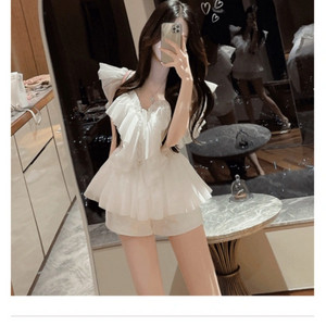 수입의류 새상품 미엘르 오간자 프릴 플리츠 블라우스 화