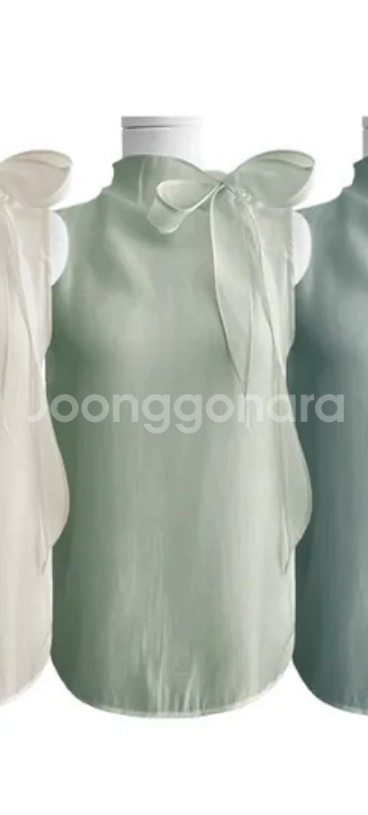 리본 민소매 시스루 블라우스--7