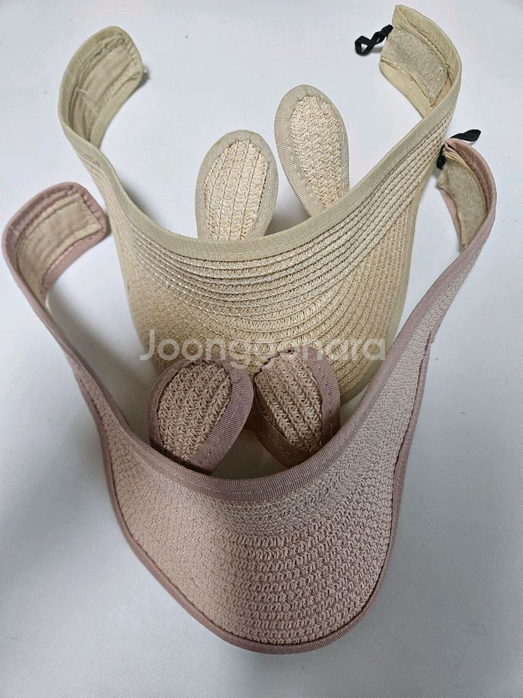 돌돌이 밀짚썬캡 핑크/베이지--3