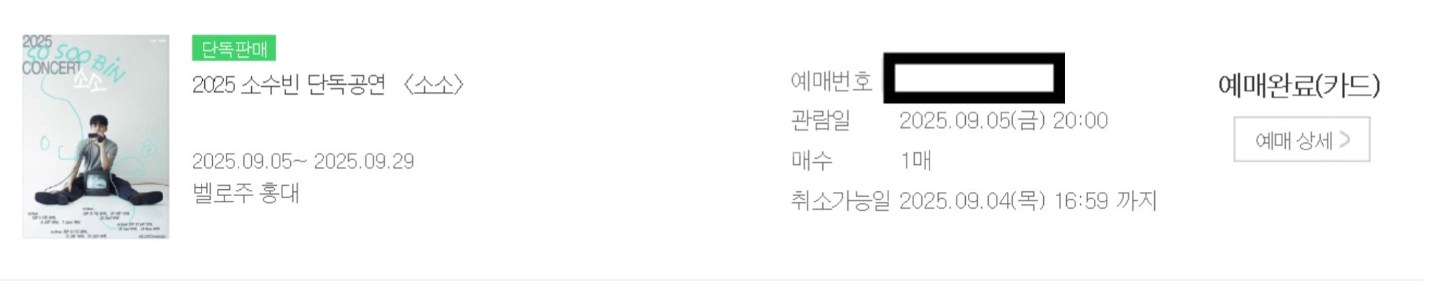 2025 소수빈 단독 공연 소소 9월 5일 3열 단석--0