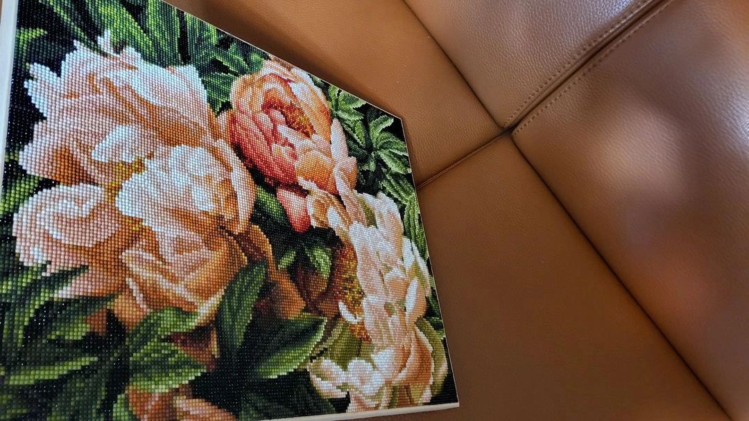 보석십자수 분홍모란 완성품 이미지