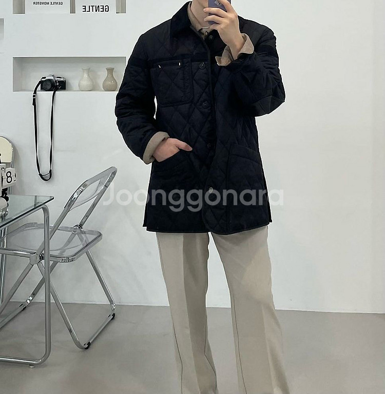 버버리 레더 엘보 퀼팅자켓 네이비 XL(105-110)--8